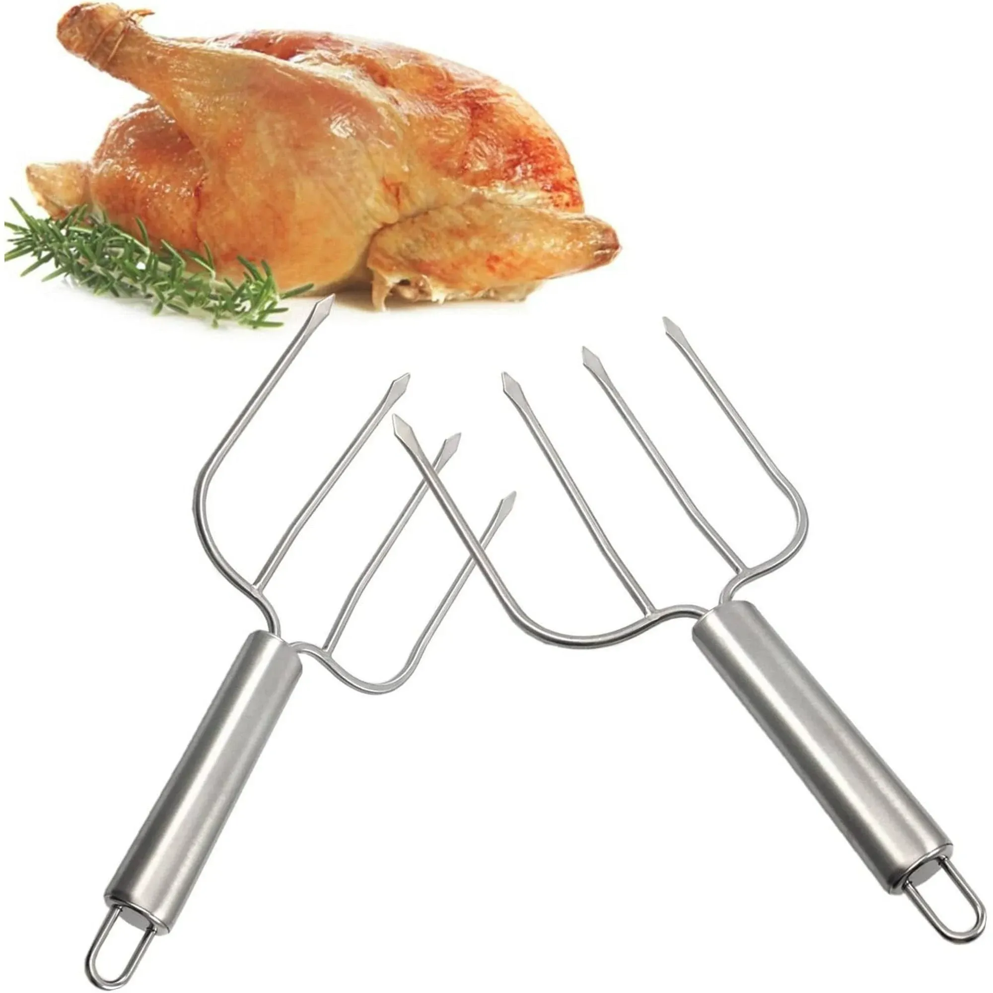 I Kito Thanksgiving Turkey Lifters Set of Two, Roasting Poultry Forks Serving Set Stainless Steel, Silver