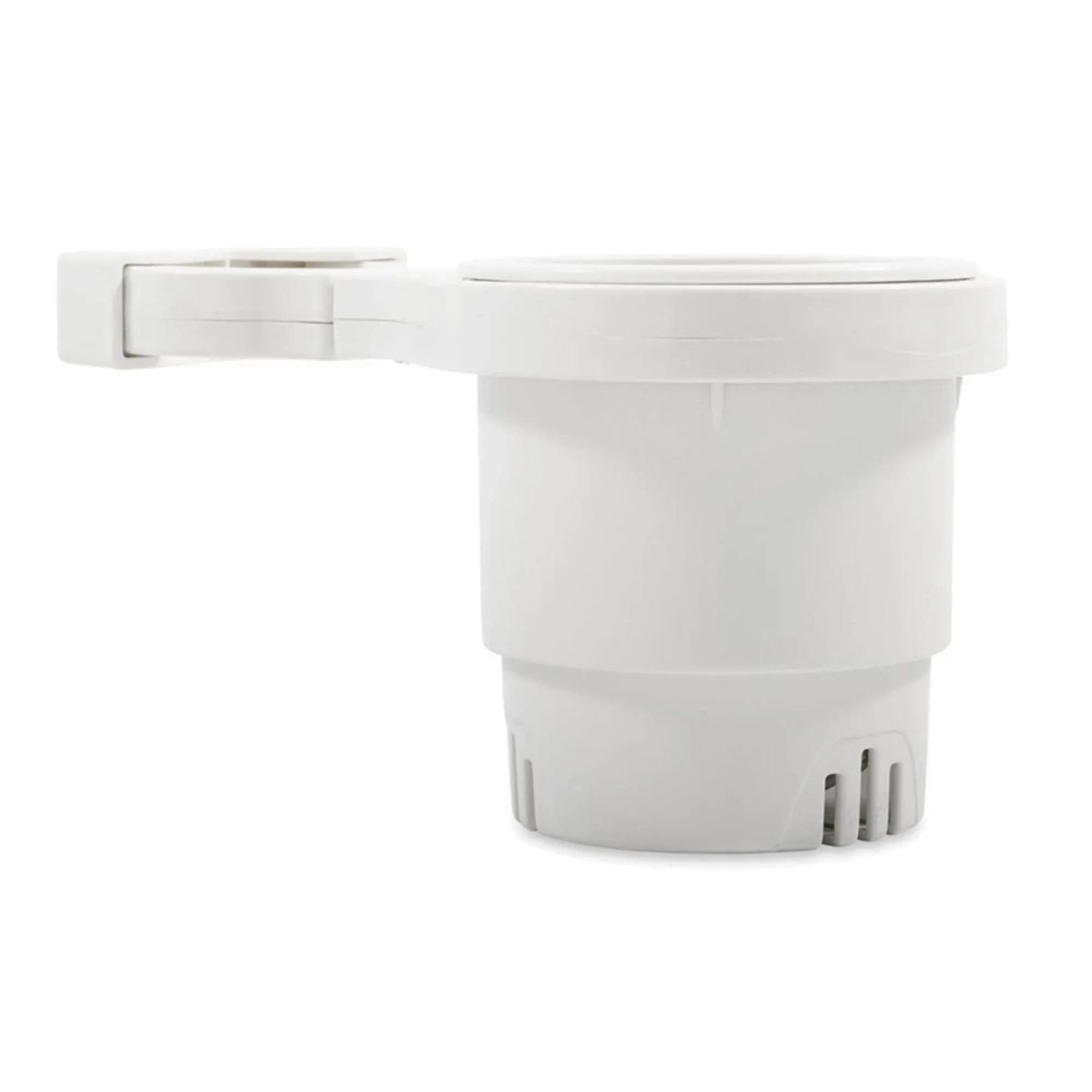 Camco 53086 Clamp-On Rail Mounted Cup Holder - Small for Up to 1-1/4" Rail - White