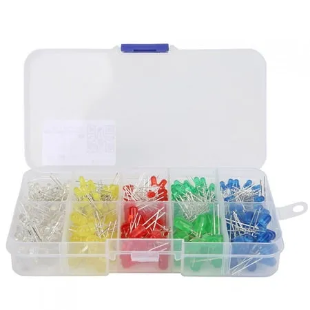 LED Light Emitting Diodes Assortment Kit 300PCS 3mm 5mm Yellow/Green/Blue/Red/White Electronic Component for Science Experiment Circuit Christmas Lights etc