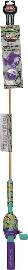 Kid Casters: Anything Possible | Neon Fish Camo Tangle-Free Fishing Pole | includes Plastic Casting Plug, Rattle Bobber & Pre-Tied Snap Swivel