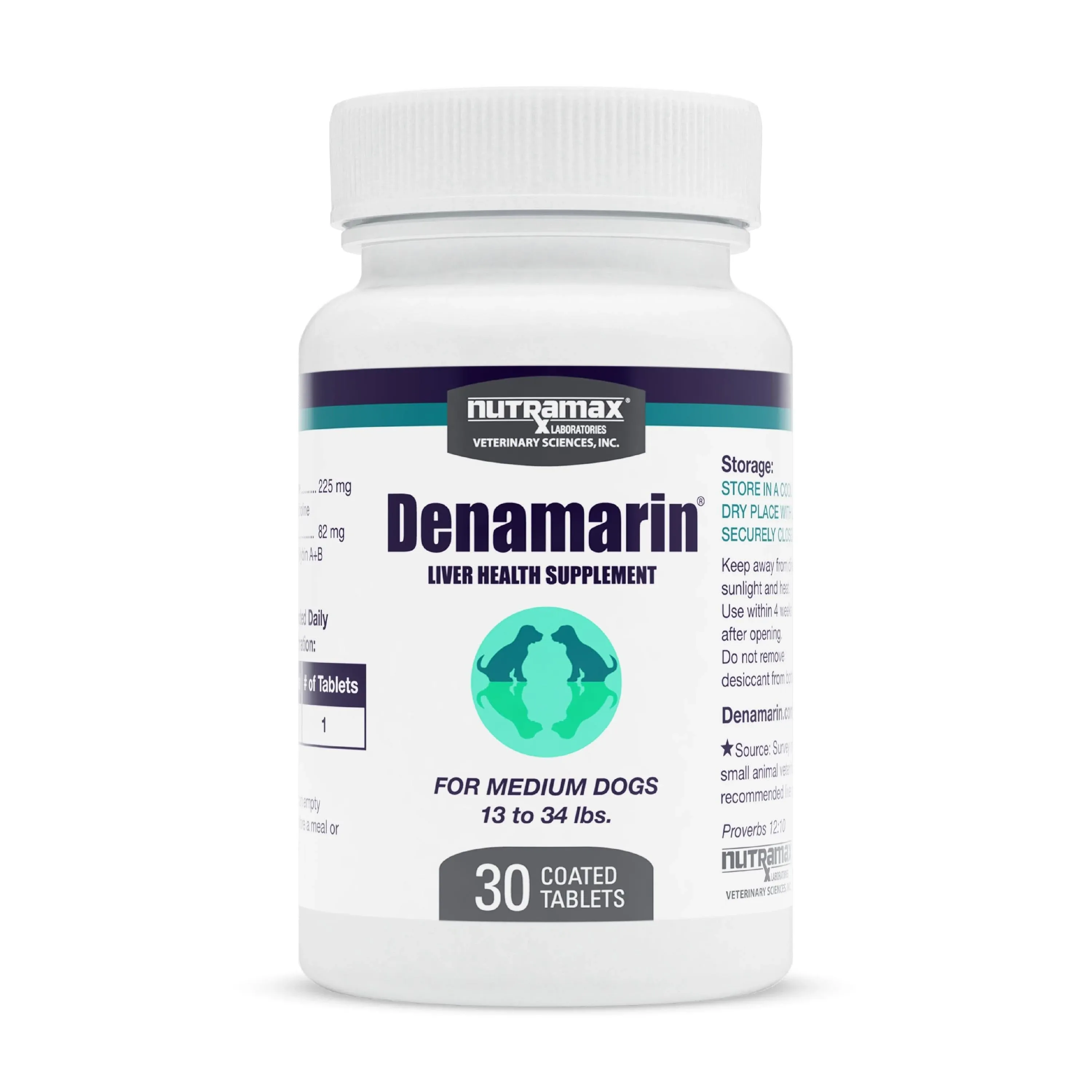 Nutramax Denamarin Liver Health Supplement for Small Dogs and Cats - With S-Adenosylmethionine (SAMe) and Silybin, 30 Tablets