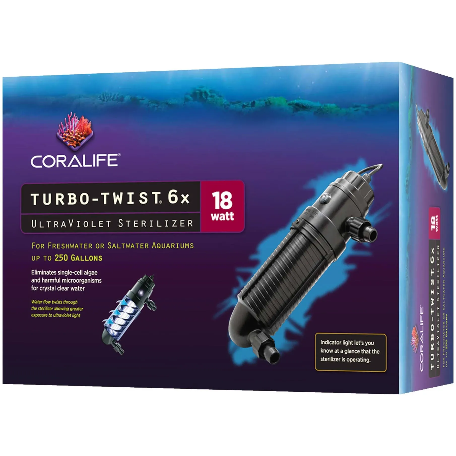 Coralife Aquarium Fish Tank Marine Salt Water Turbo-Twist UV Sterilizer 6X, For up to 250 Gallons