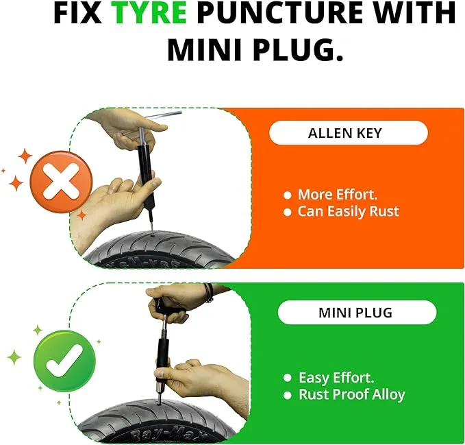 GRAND PITSTOP 11 Pcs Tubeless Tire Puncture Repair Kit with Mushroom Plug for Tyre Punctures and Flats on Cars, Motorcycles, ATV, Trucks & Tractors