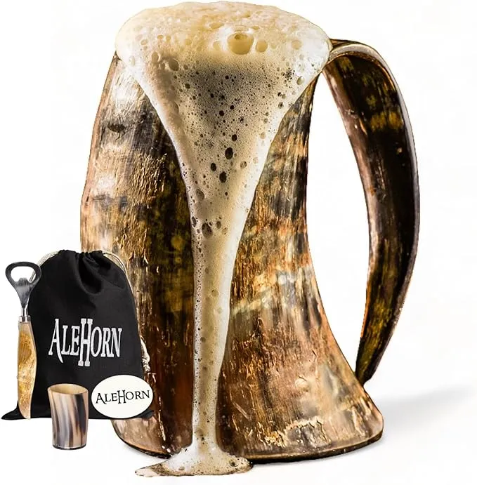 AleHorn Viking Horn Mug Shot Glass and Bottle Opener Bundle | Viking Drinking...