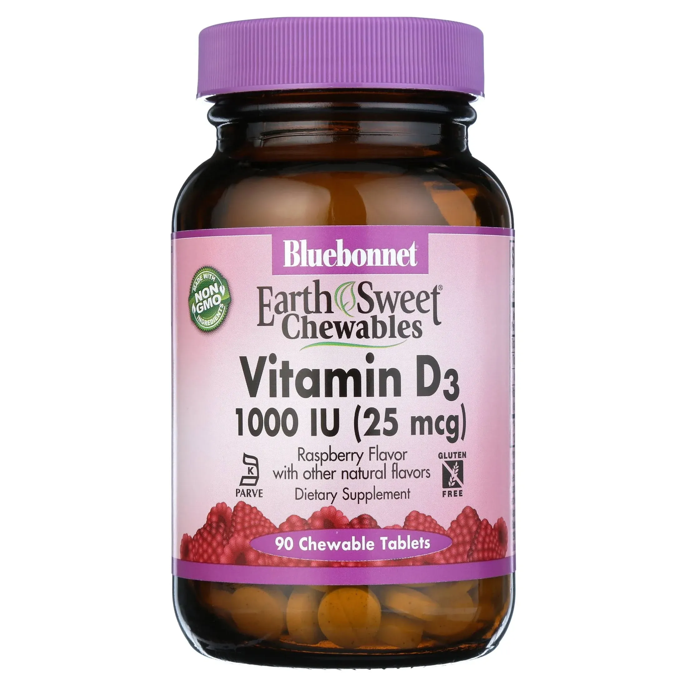 Bluebonnet, EarthSweet Vitamin D3 1000 IU Raspberry Flavor, 90 Chewable Tablets