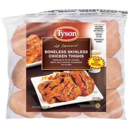 Tyson Boneless Skinless Chicken Thighs, 2.5 Pound -- 12 per case.