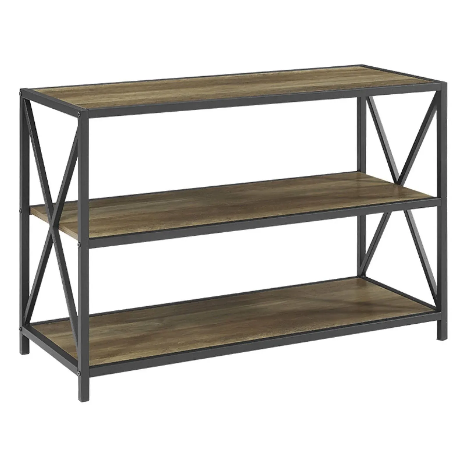 Walker Edison X-Frame Metal and Wood Media Bookshelf, Rustic Oak