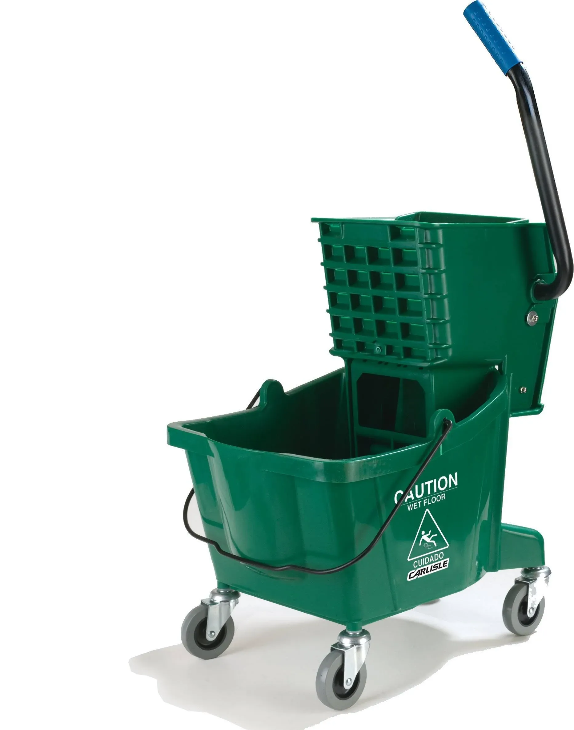 Carlisle 3690809 26 qt. Green Mop Bucket with Side Press Wringer