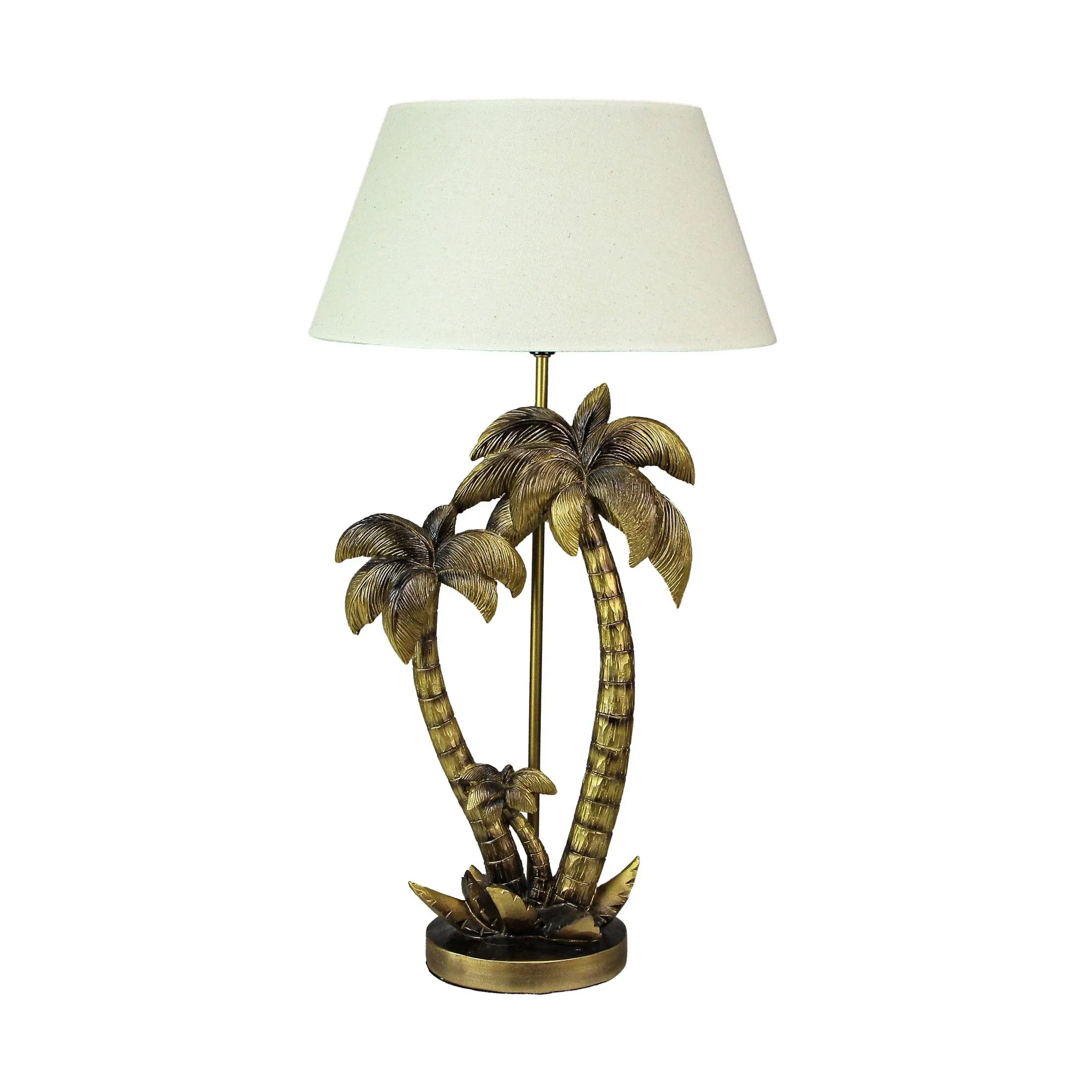 Antique Gold Finish Double Palm Tree Resin Table Lamp - Stylish Bedroom Nightstand Light for Tropical Décor - 25.5 Inches High - Elegant Coastal Charm