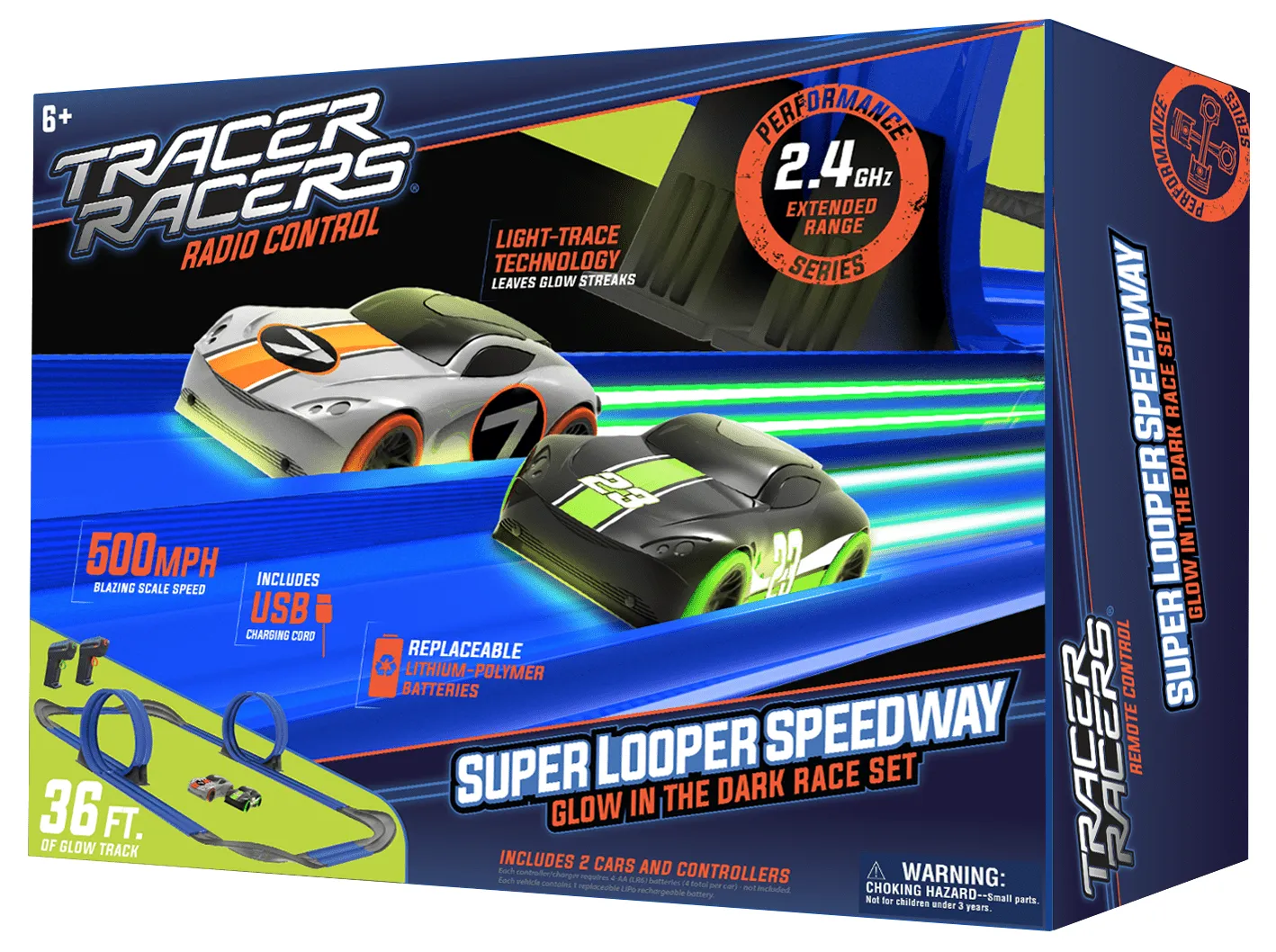 2.4 GHz Radio Control Remote Slot-Less, Cordless Racing Super Loop Speedway Track Set with Two Cars