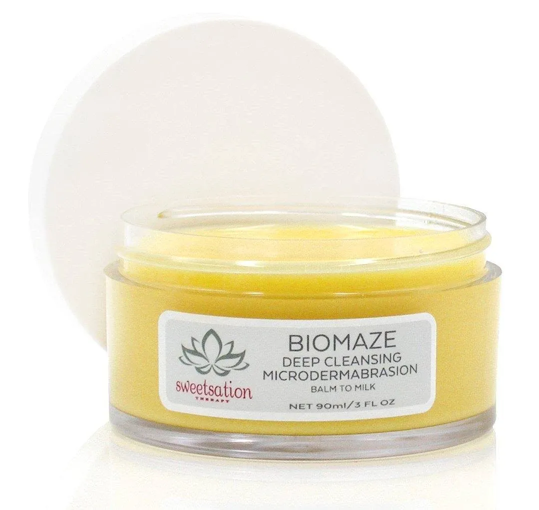 YUNASENCE Biomaze Natural Microdermabrasion Balm to Milk Cleanser, Melting Cleansing Balm for face. With Shea Butter, Sea Buckthorn, Vitamin E, Rice Fibers.