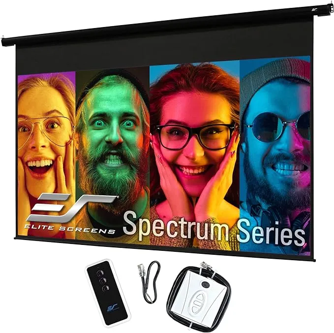 Elite Screens Spectrum 110" Electric Motorized Projector Screen with Multi Aspect Ratio Function Diag 16:9 to 104-inch Diag 2.35:1, Home Theater 8K/4K Ultra HD Ready Projection, MaxWhite / Black Housing