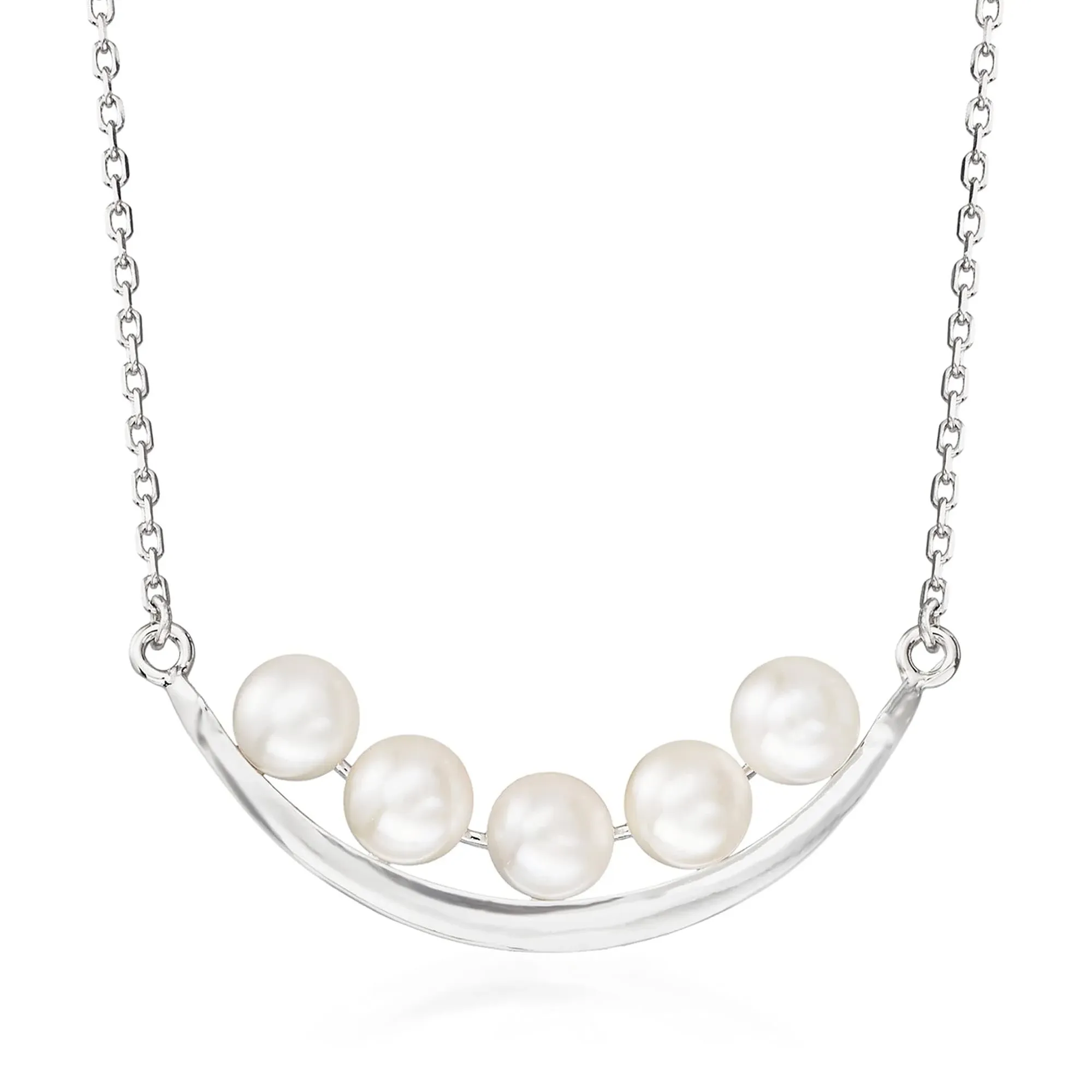 Ross-Simons 5.5-6mm Cultured Pearl Curved Bar Necklace in Sterling Silver