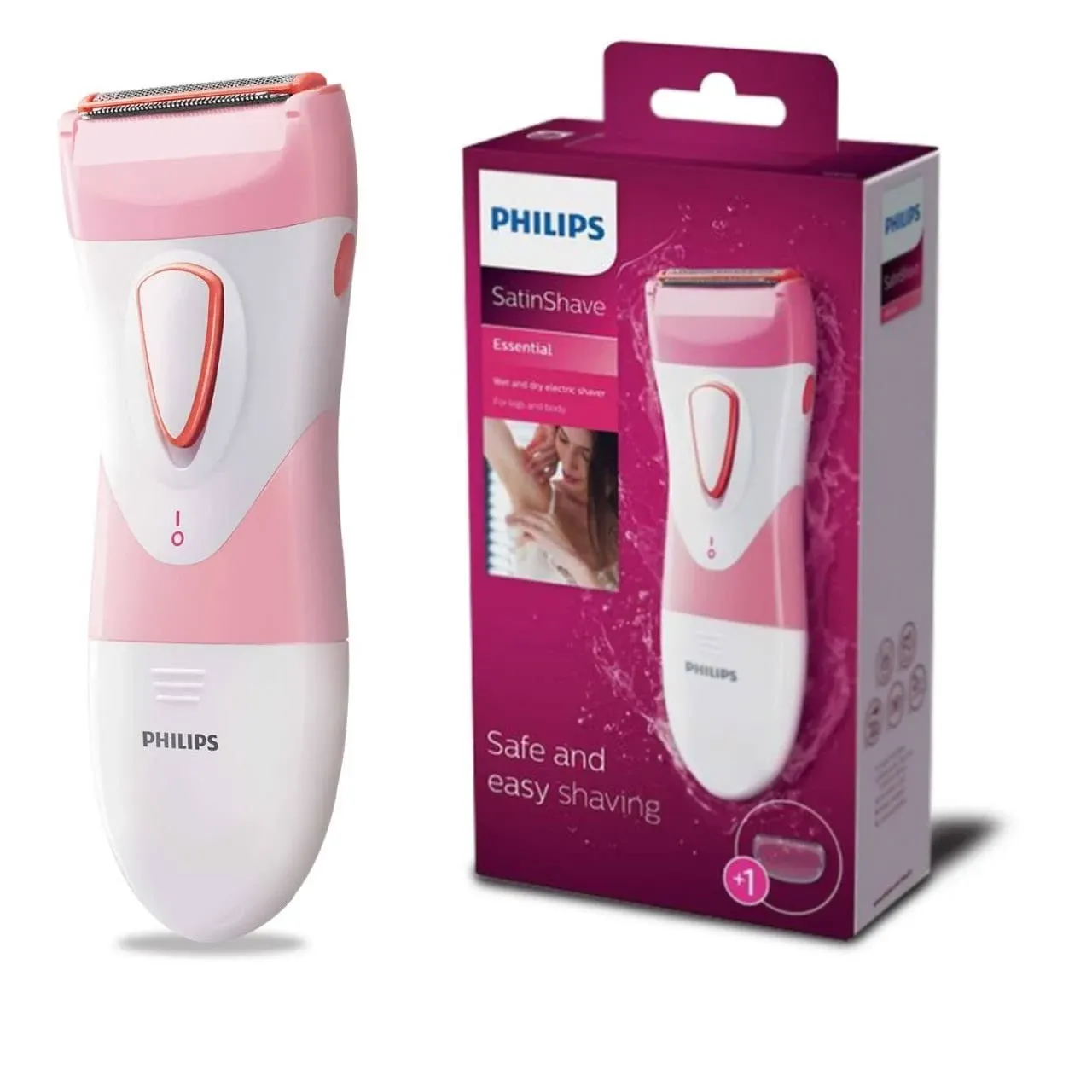 Philips Beauty SatinShave Essential Women's Wet & Dry Electric Shaver for Legs, Cordless, Pink and White, HP6306/50