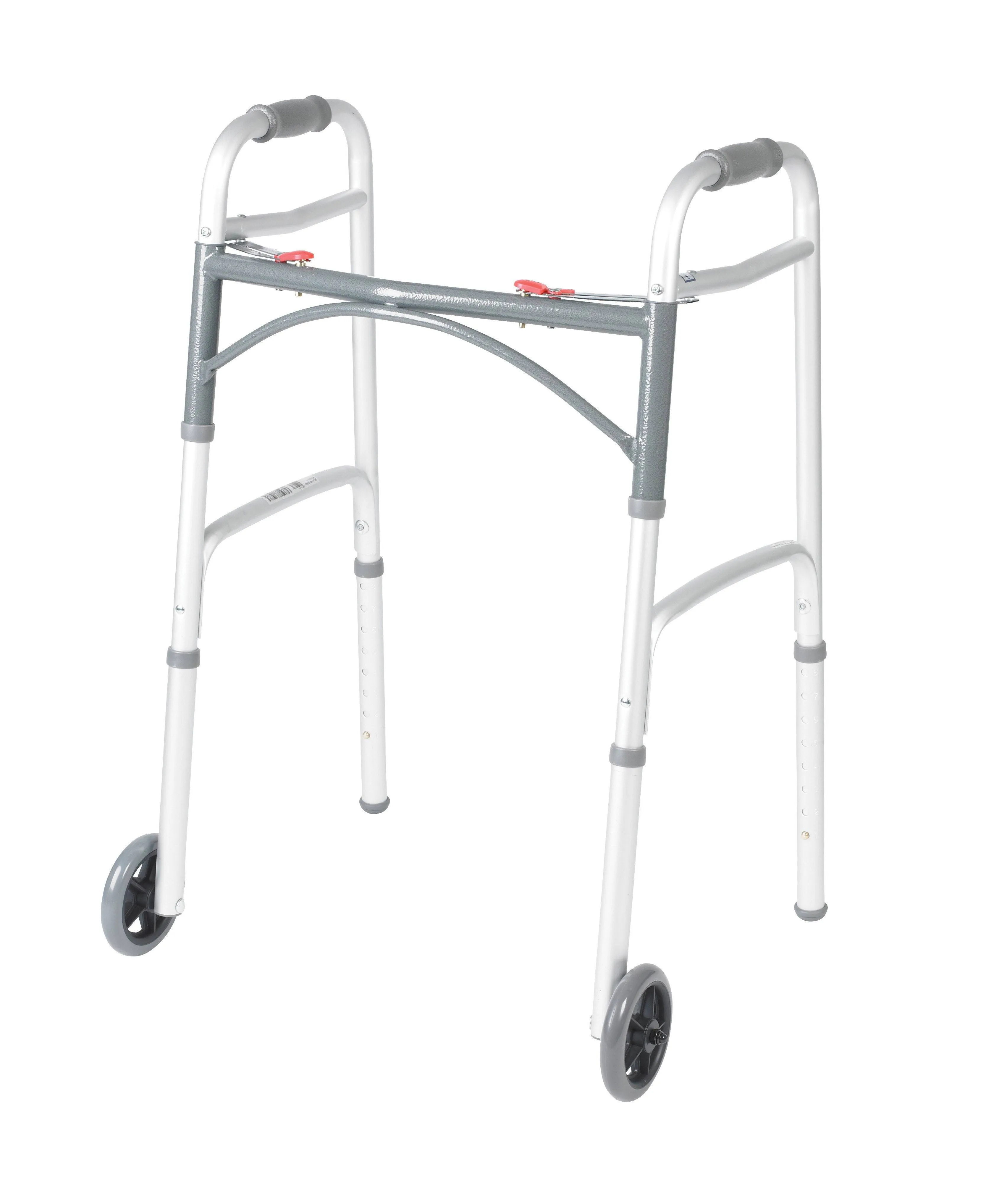 Drive Medical Deluxe Folding Walker, Two Button with 5" Wheels