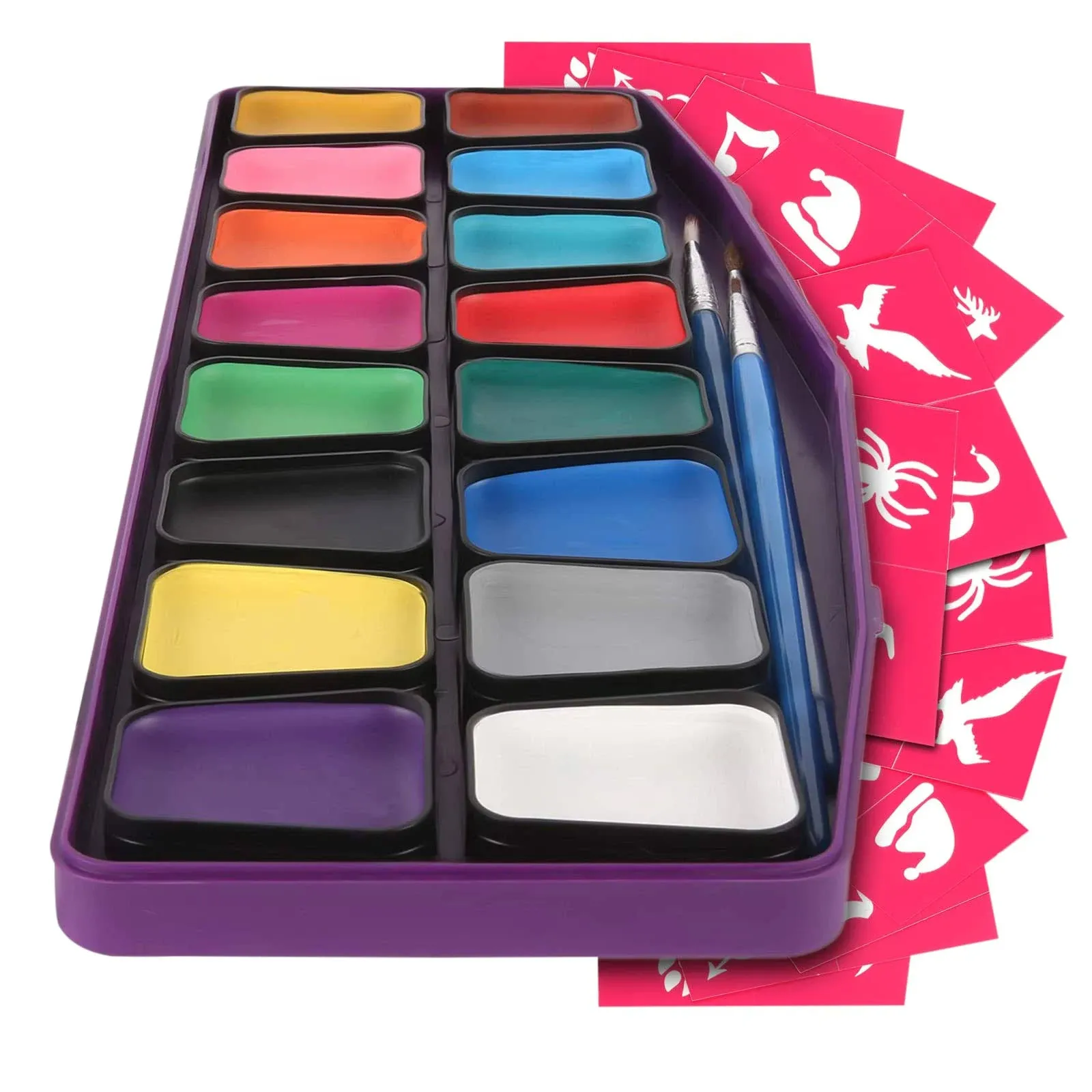 Kids Face Paint Kit - 12 Colors, 3 Brushes, 30 Stencils for Parties & Cosplay