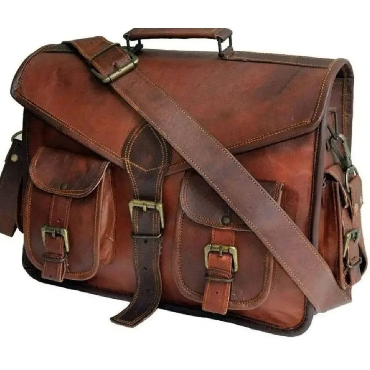 Vintage Leather Messenger Bag for Men Laptop Briefcases 18'' Satchel Handmade Bag