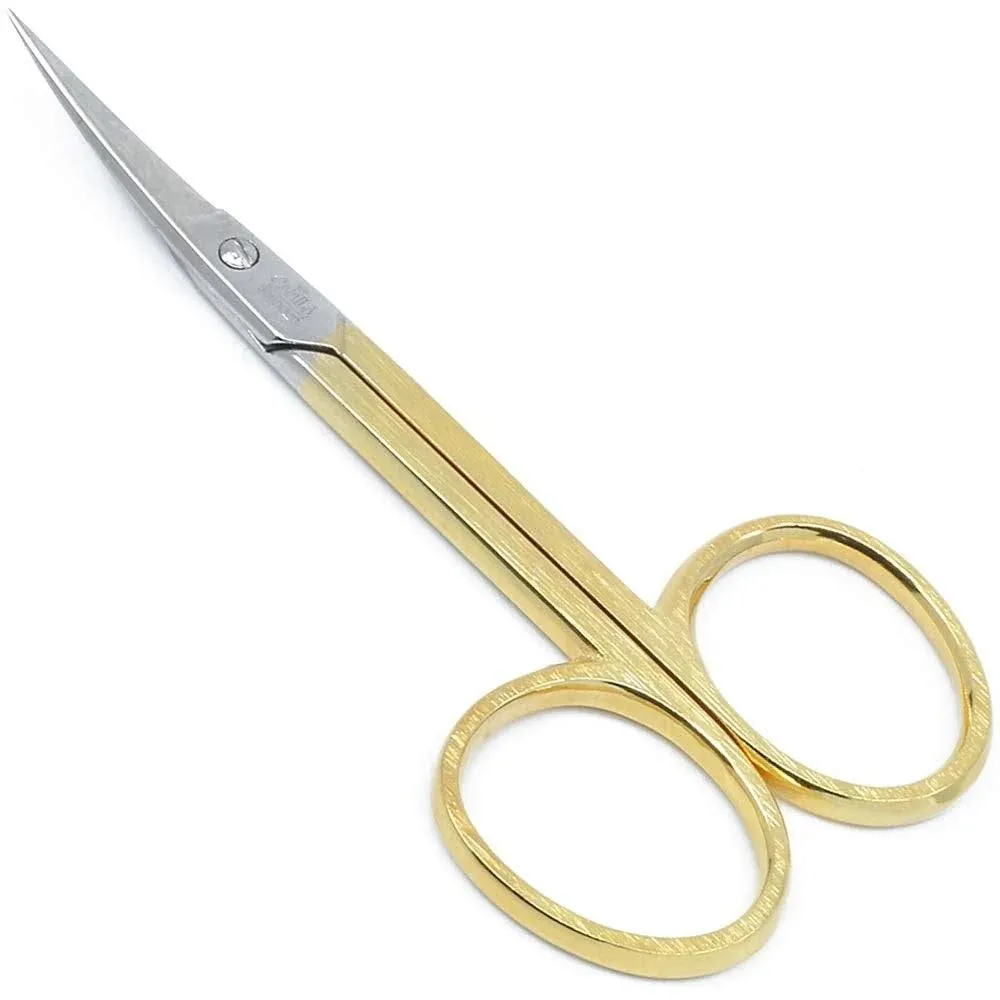 3.5&#034; Gold Plated Curved Pointed Tip Cuticle Scissors