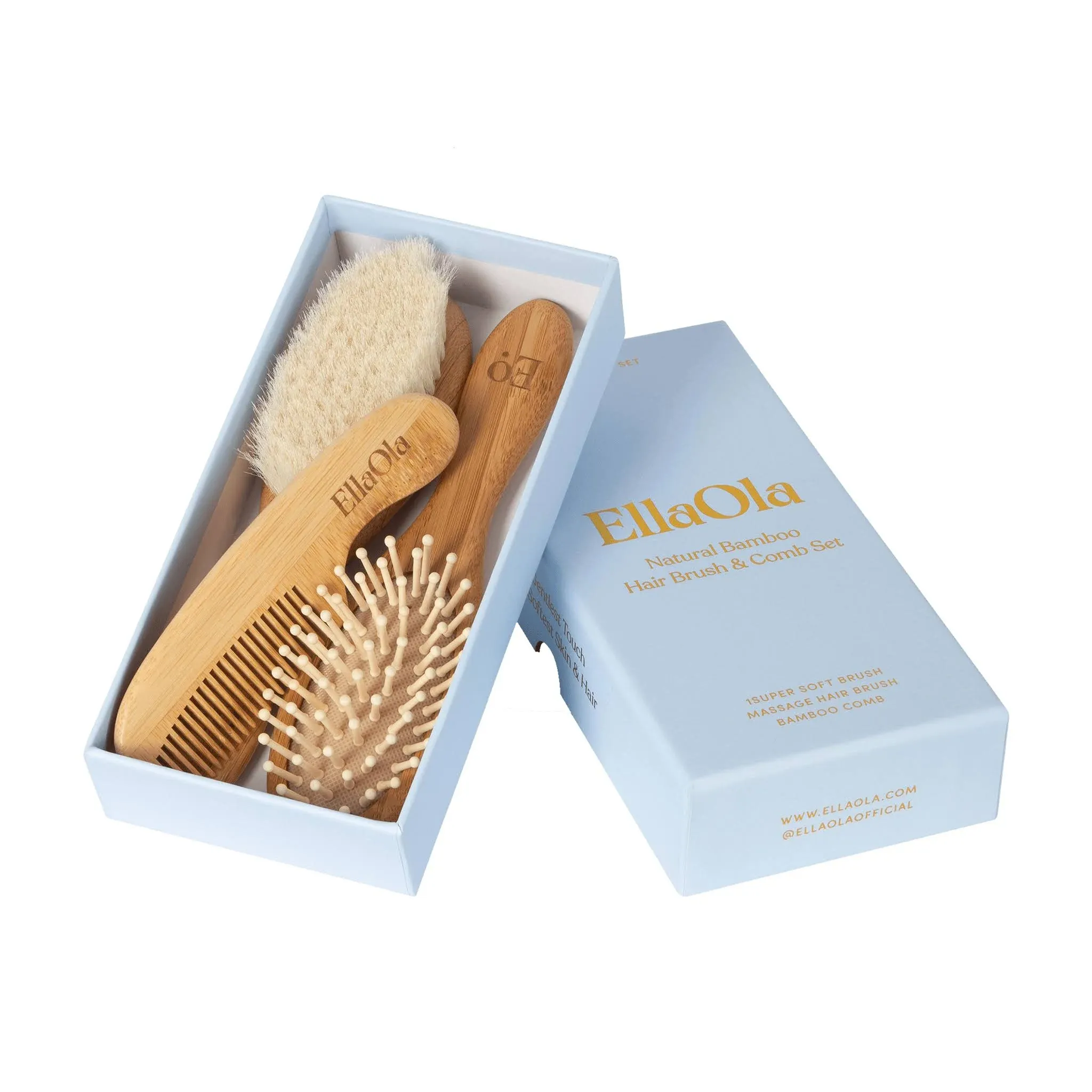 Ella Ola 3-Piece Bamboo Brush & Comb Set