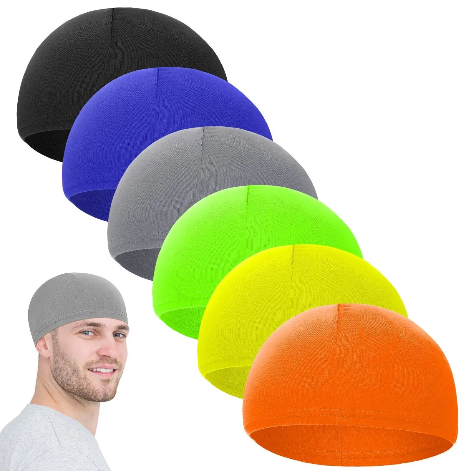 6 Pcs Men Cooling Skull Cap Helmet Liner Sweat Wicking Beanie Head Wrap Bicycle Cycling Running Hat