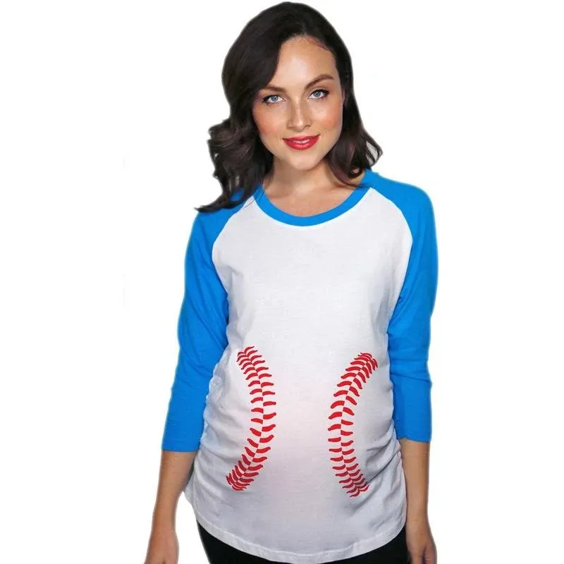 Crazy Dog T-Shirts Maternity Raglan Baseball Laces Cute Funny Pregnancy 3/4 Length Sleeve Tee