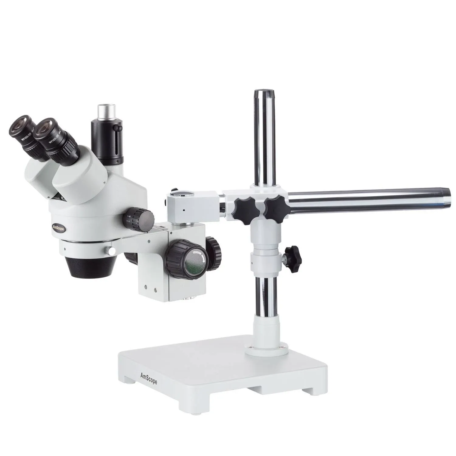 Amscope 7X-45X Trinocular Stereo Zoom Microscope on Single Arm Boom Stand