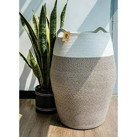 Goodpick Tall Laundry Hamper | Woven Jute Rope Dirty Clothes Hamper Modern Ha...