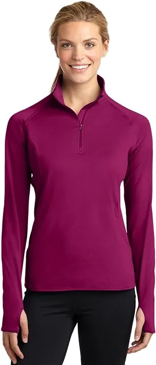 SPORT-TEK Women's Sport Wick Stretch 1/2 Zip Pullover L Hot Coral