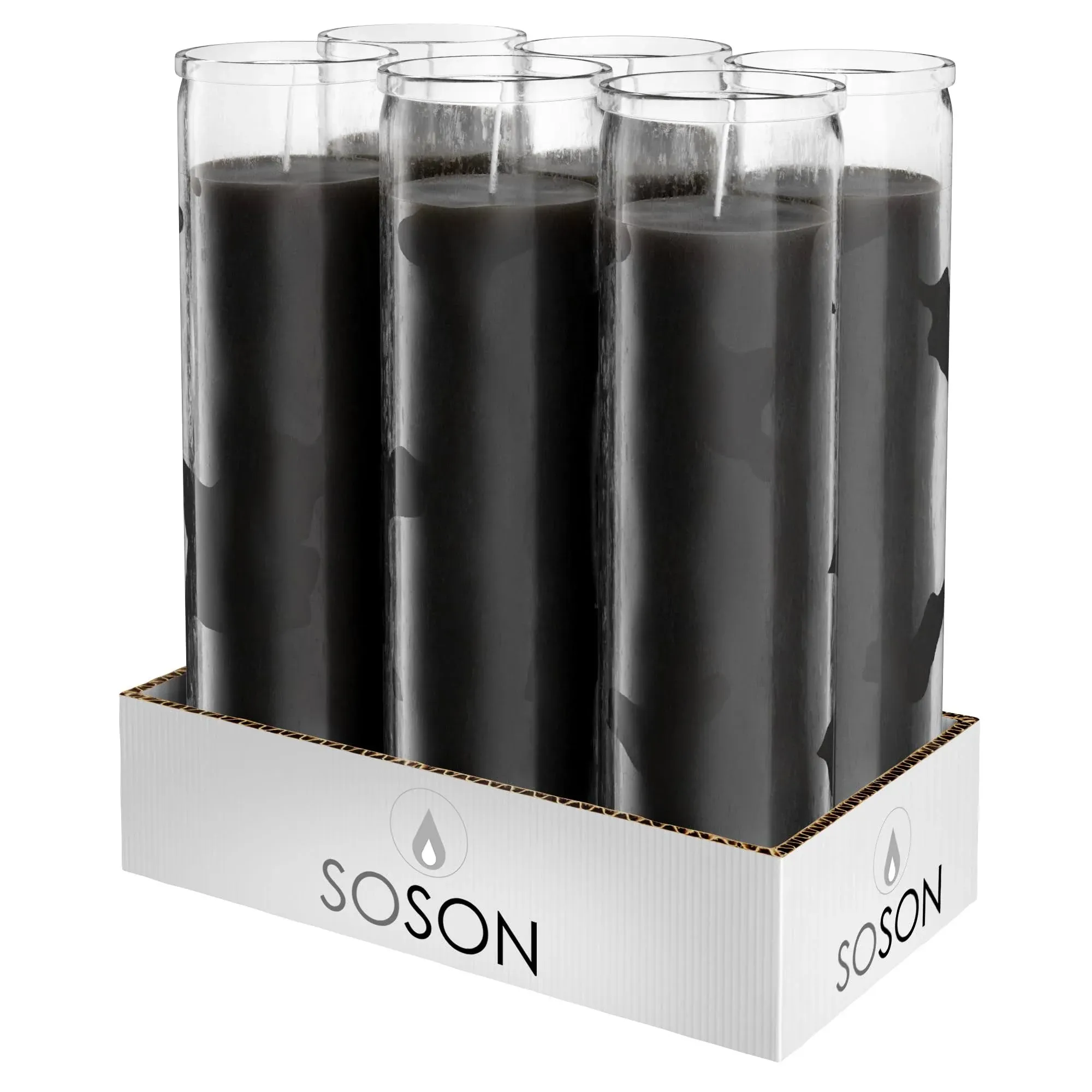 SIMPLY SOSON 2x8 Black Candles in Glass 6 Pack – 90 Hours | Prayer Candles in