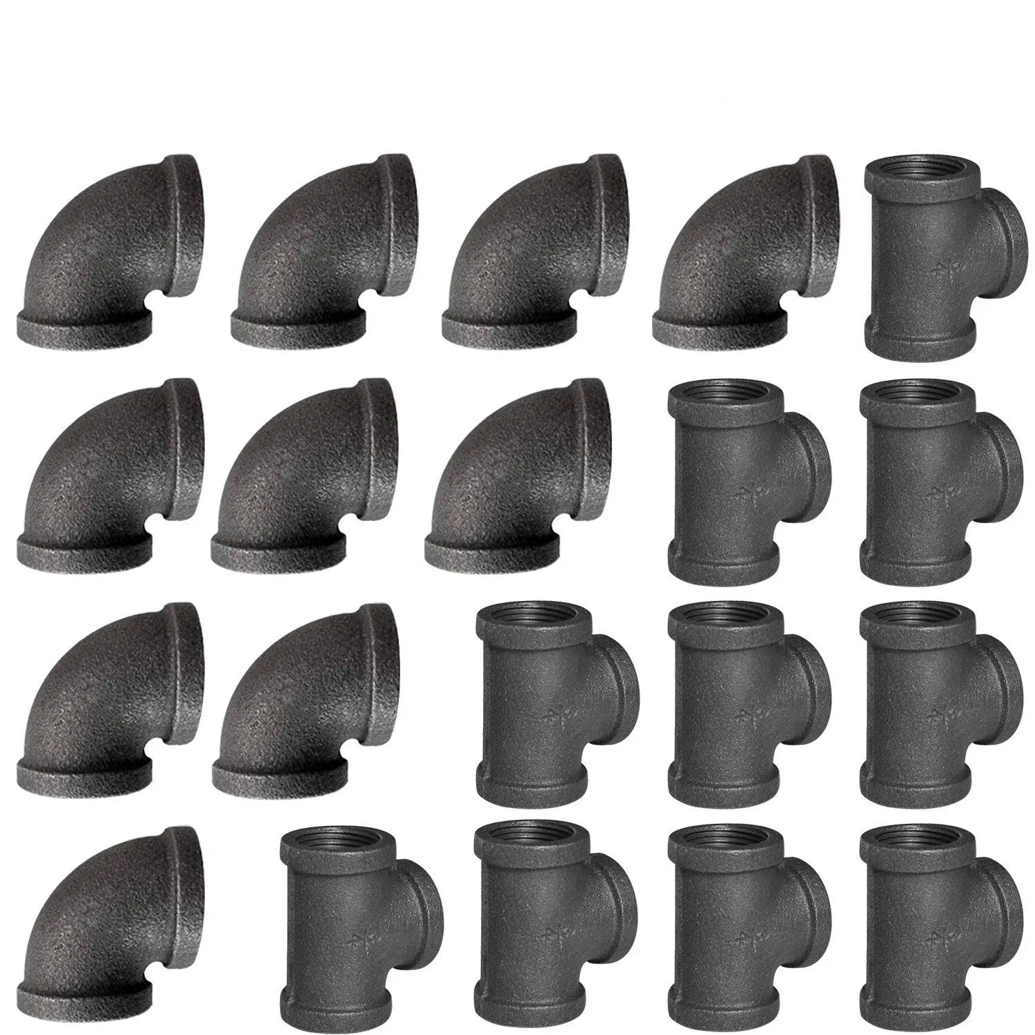 1/2Pipe Fitting Tee Elbow 20 Pack Threaded Cast Black Malleable Iron Pipe Elbow