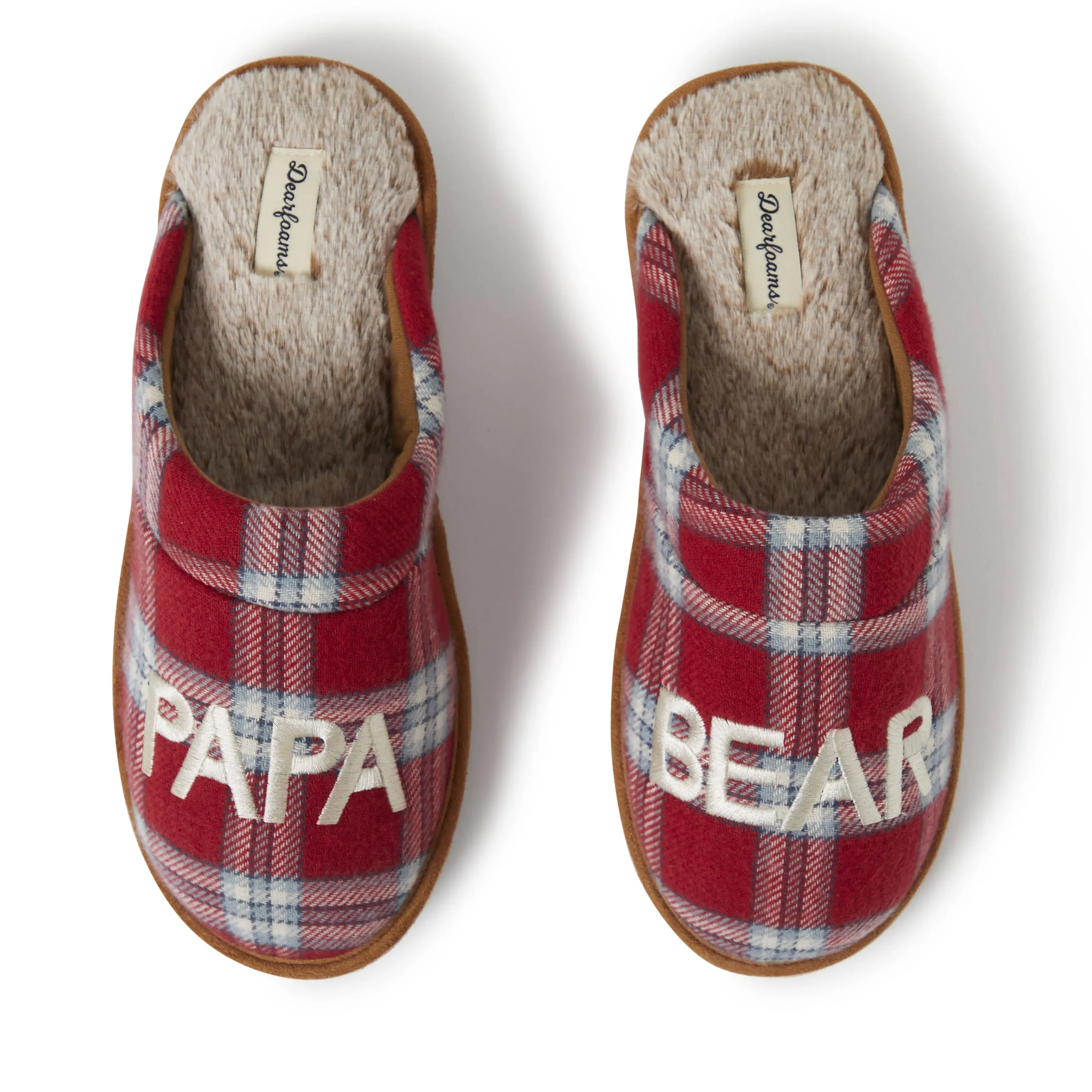 Dearfoams Men&#x27;s Papa Bear Red Plaid Dad Scuff Slipper