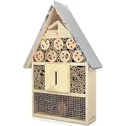 Navaris XL Wooden Insect Hotel - 9 x 16 x 3 Inches - Natural Wood Insect Home Bamboo Nesting Habitat - Garden Shelter for Bees, Butterflies, Ladybugs