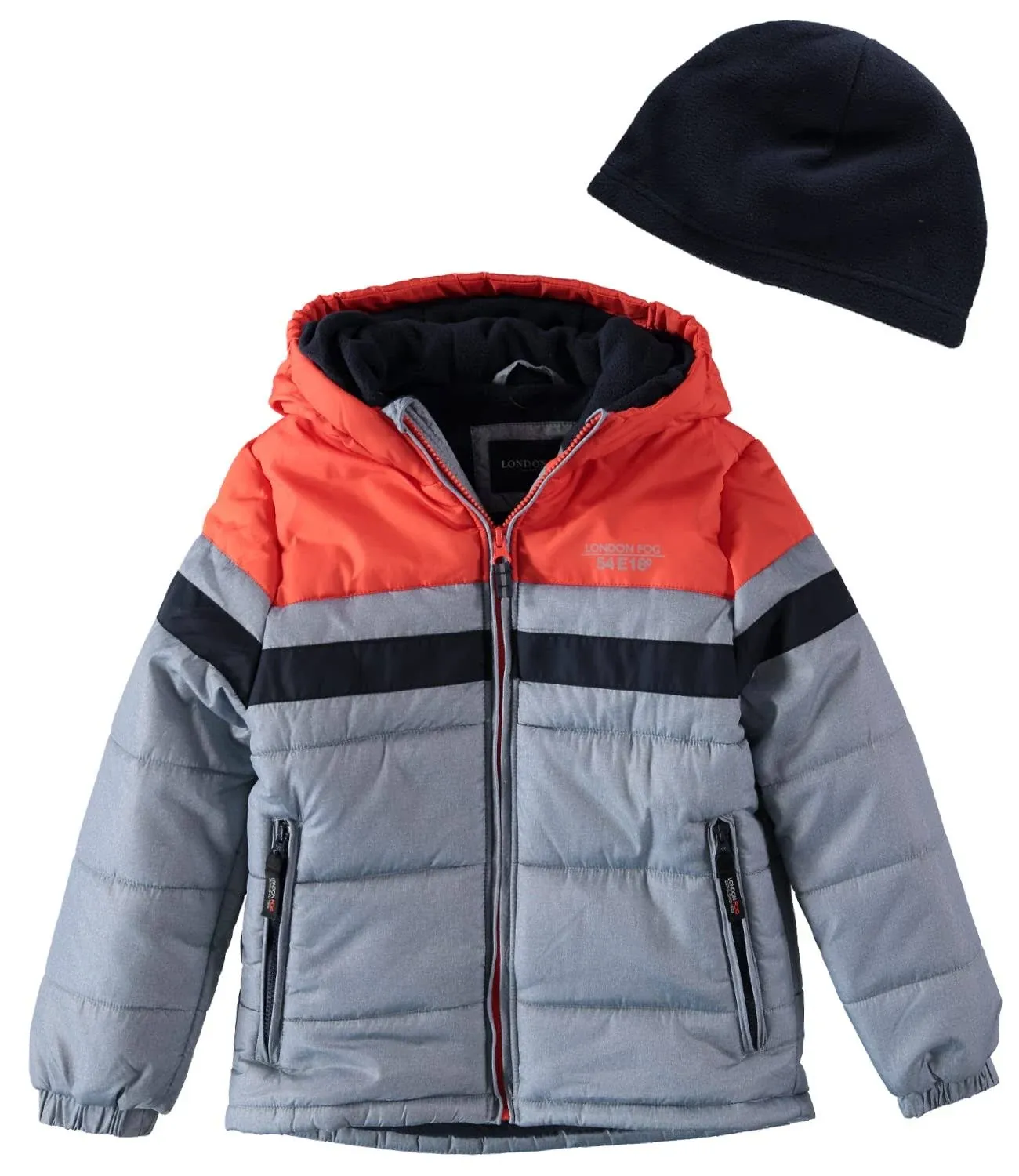 London Fog Boys 8-20 Striped Puffer Jacket 8 / Orange