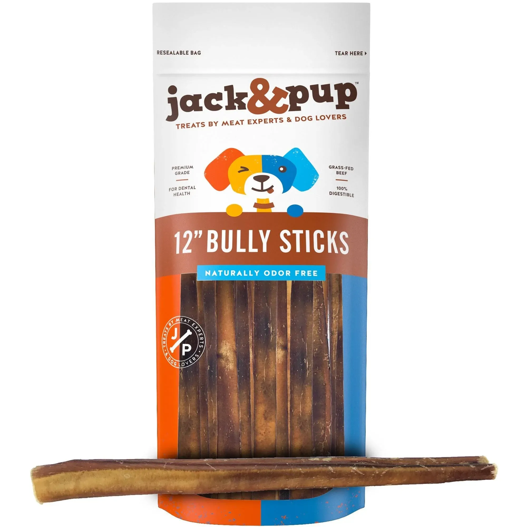 Jack&Pup Bully Sticks para perros de 6 pulgadas | Palitos de carne de res sin olor jumbo para perros grandes | Palitos de carne de res totalmente naturales (Jumbo, paquete de 6)