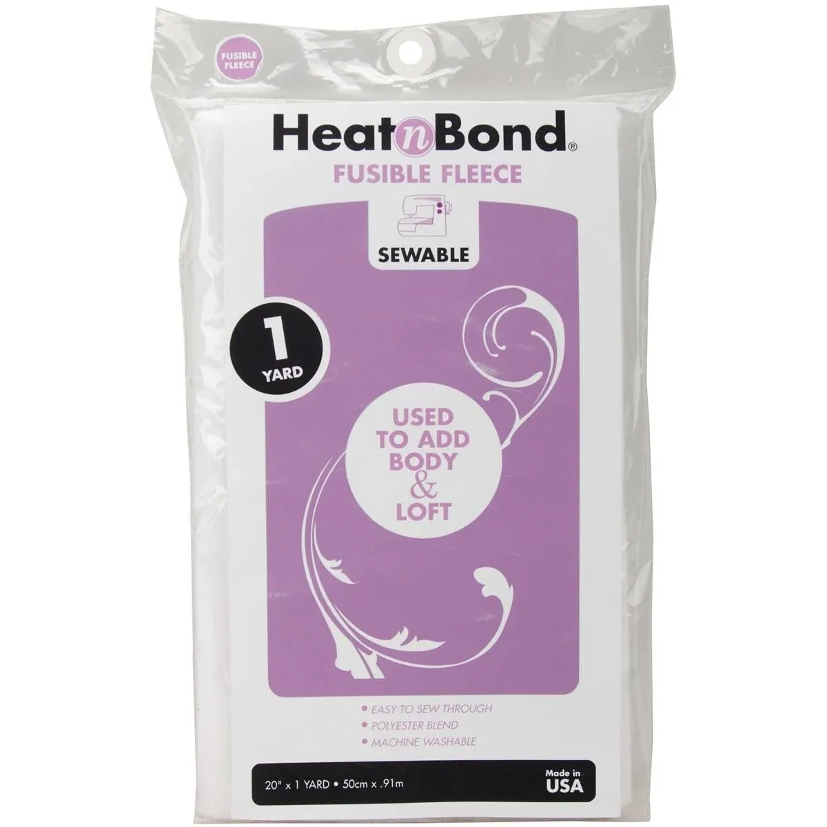 HeatnBond Fusible Fleece Iron-On Interfacing, 20 Inches x 1 Yard, White