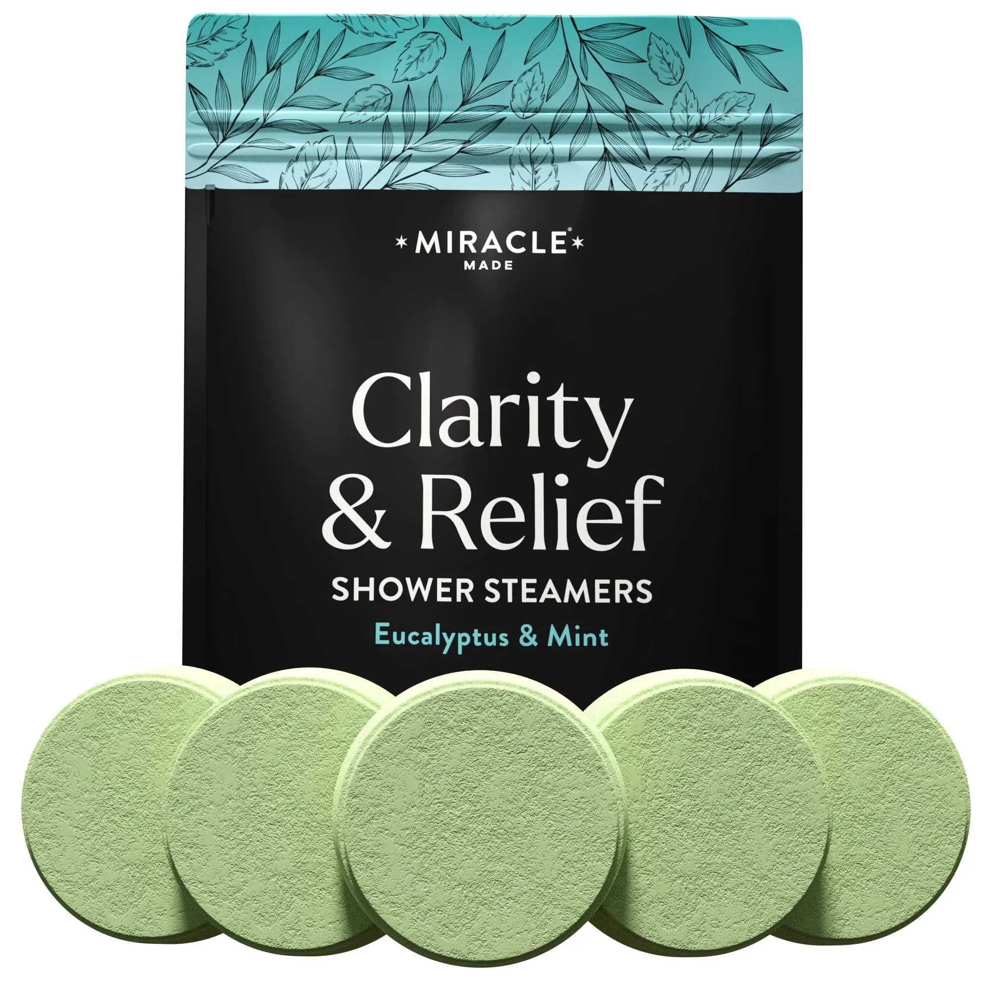 Miracle Made Aromatherapy Shower Steamers - 15 Essential Oil Shower Tablets - Stress Relief Presents for Women & Men - Scented Shower Steamers for Sinus Relief - Mint Sinus Shower Steamers