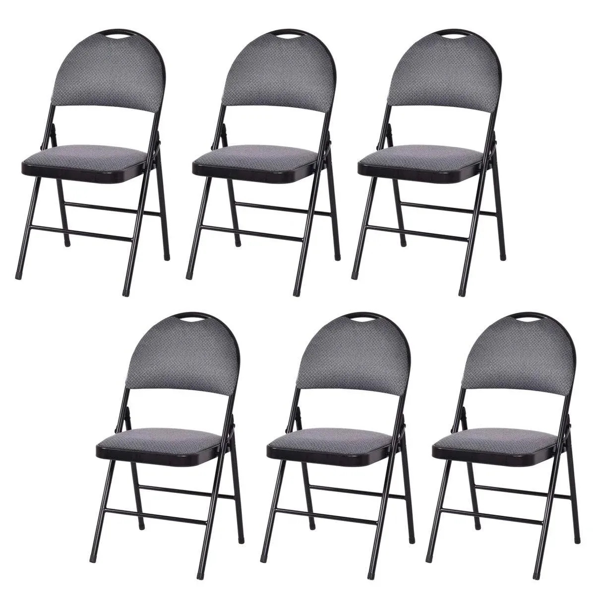 Goplus Set of 6 Folding Chairs Fabric Upholstered Padded Seat Metal FR