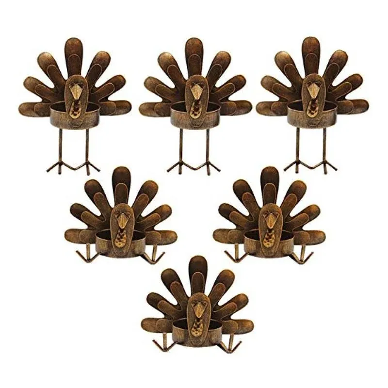 FORUP 6 Pack Metal Turkey Tea Light Candle Holders, Thanksgiving Decoration for Home, Turkey Candle Holder, Metal Candle Holder, Thanksgiving Candle HolderFORUP 6 Pack Metal Turkey Tea Light Candle Holders, Thanksgiving Decoration for Home, Turkey Candle