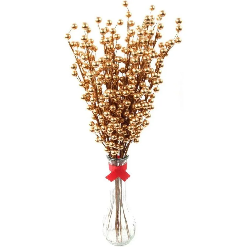 Floral Home Gold 19 Holly Berry Stem Picks 12pcs