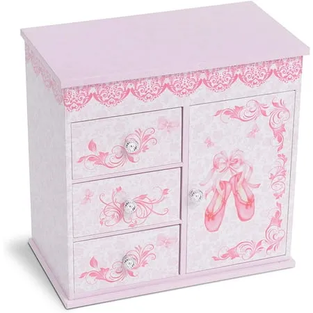 Jewelkeeper Ballerina Musical Jewelry Box with 3 Drawers - Ballet Slipper Design and Swan Lake Tune - Perfect Jewelry Box for Girls 8-12 - Musical Ballerina Jewelry Boxes for Girls