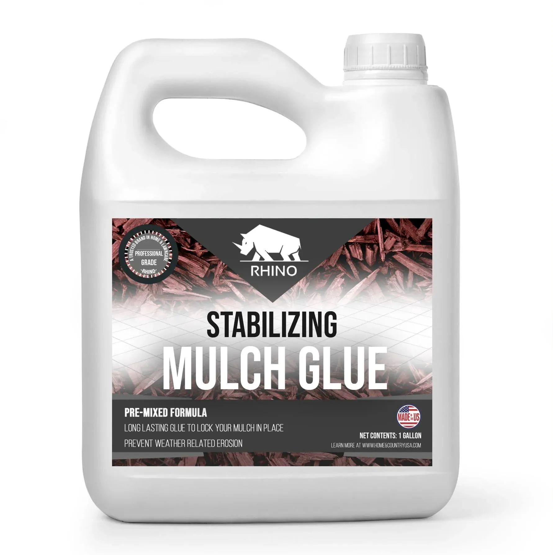 Rhino Stabilizing Mulch Glue Advanced Mulch Binder for Landscaping Pea Gravel, Rubber Mulch, and Straw Binder- Ideal for Landscape Maintenance and Adhesive Needs (1 Gallon)