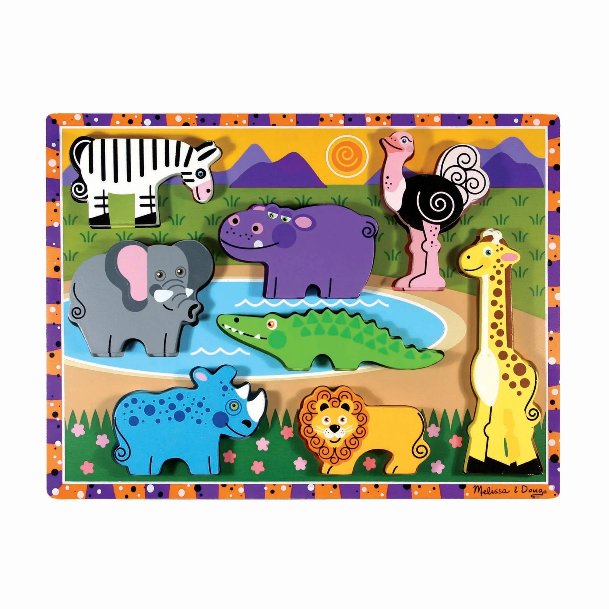 Melissa & Doug Safari Wooden Chunky Puzzle (8 pcs) - Wooden Puzzles for Toddlers, Animal Puzzles For Kids Ages 2+ - FSC-Certified Materials