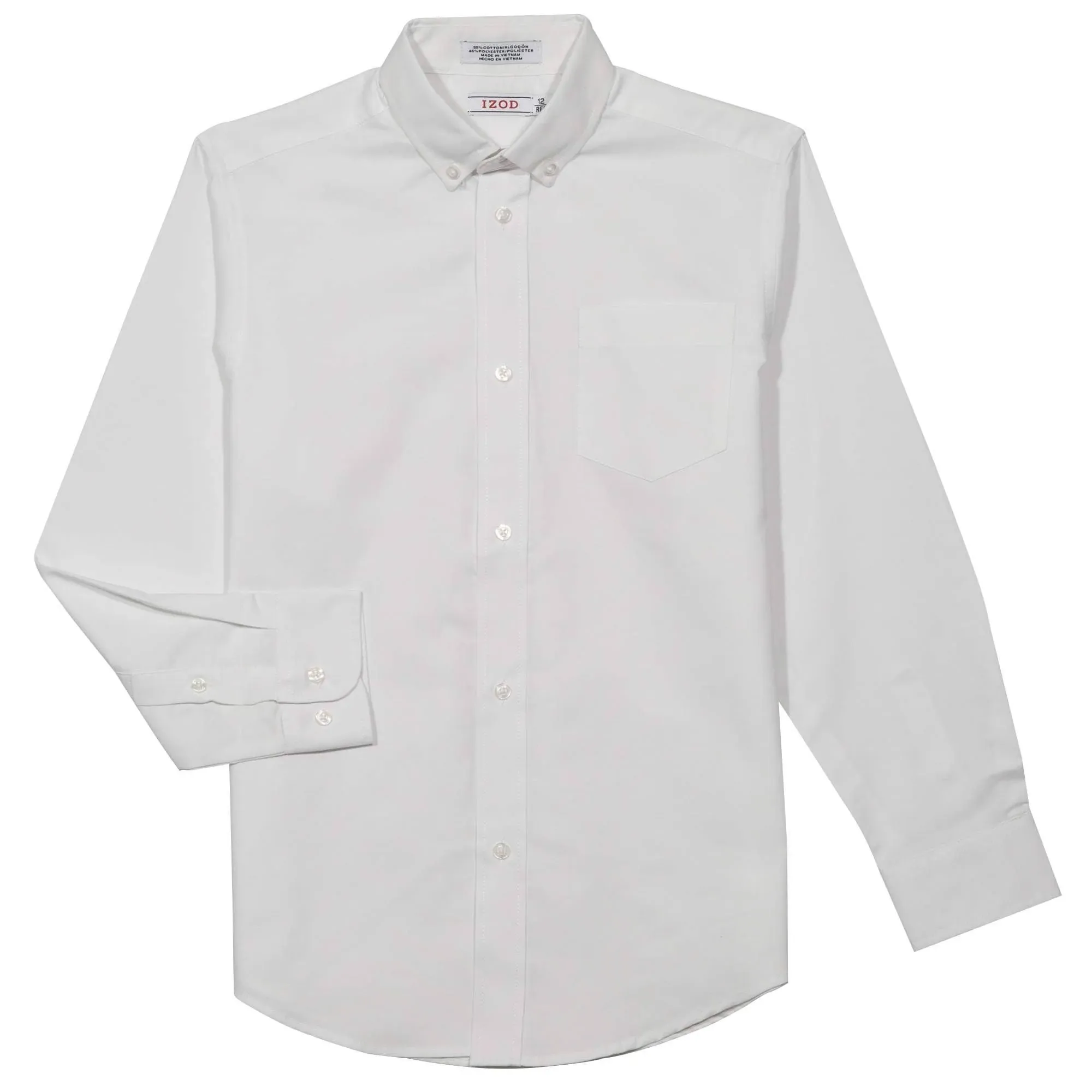 IZOD Boys' Long Sleeve Solid Button-Down Collared Oxford Shirt with Chest Pocket