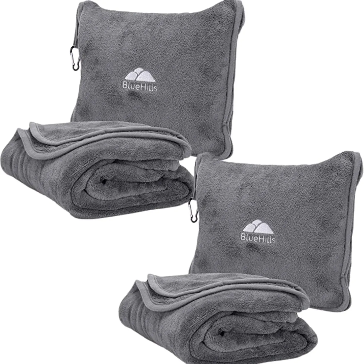 BlueHills Premium Soft Travel Blanket Pillow Airplane 2-Pack