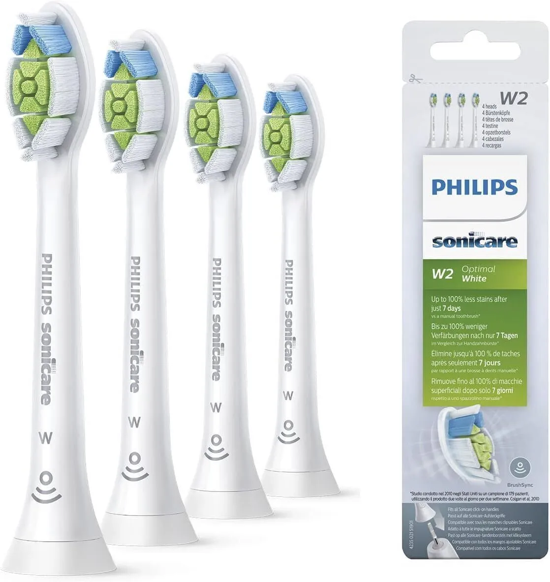 Philips Sonicare W2 Optimal White, Standard Sonic Toothbrush Heads - 4 Pack