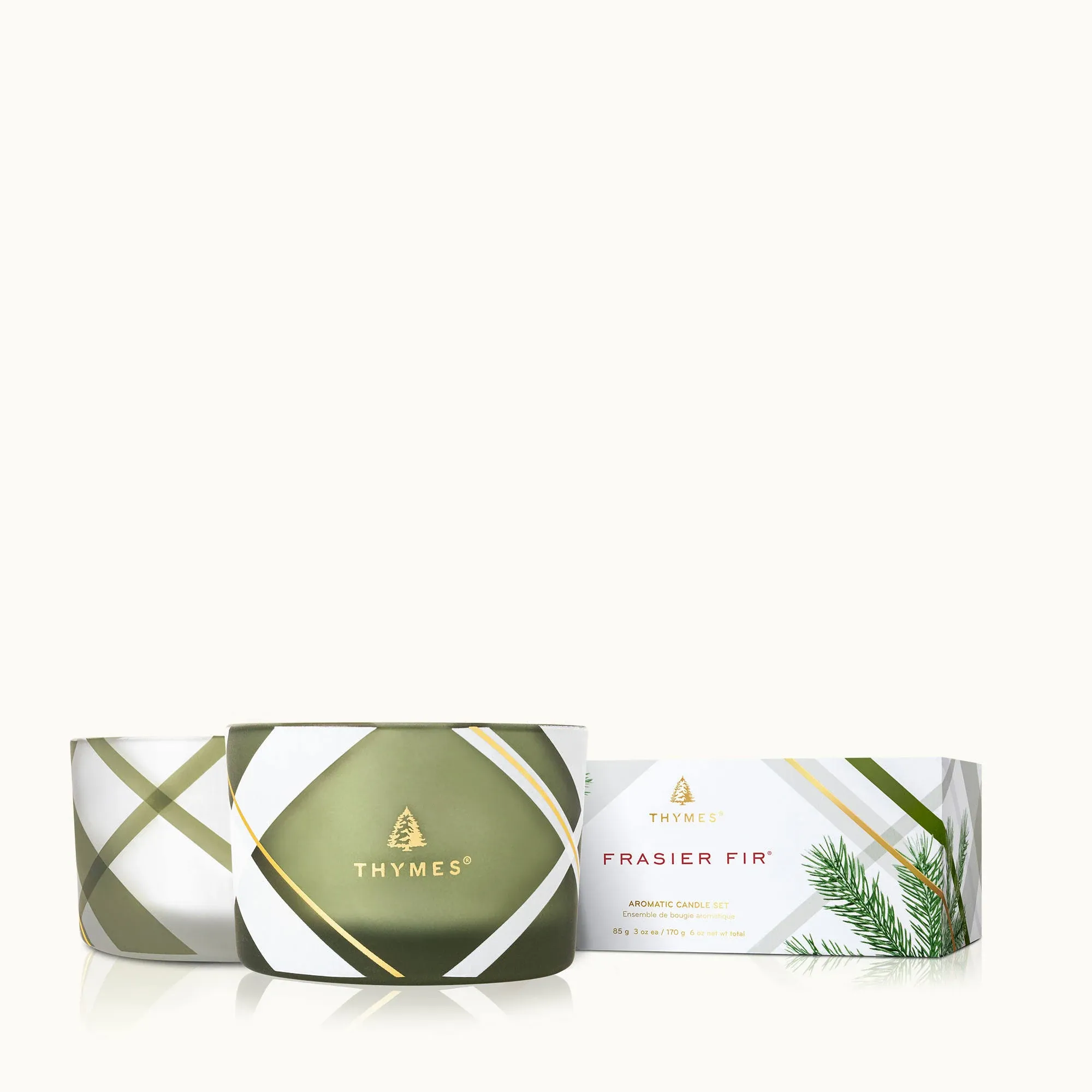 Thymes Frosted Plaid Frasier Fir Candle Set - 3 Oz (2 Pack)