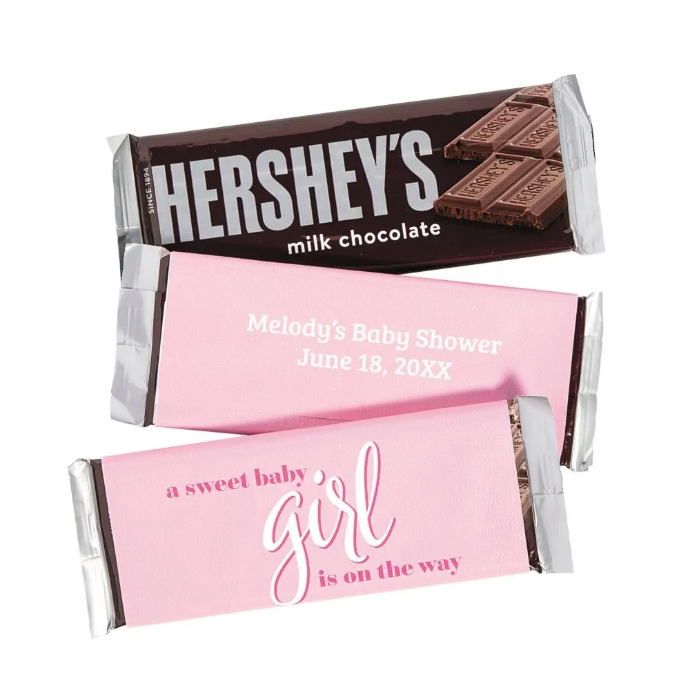 Personalized Pink Baby Shower Candy Bar Sticker Labels - 12 Pc.