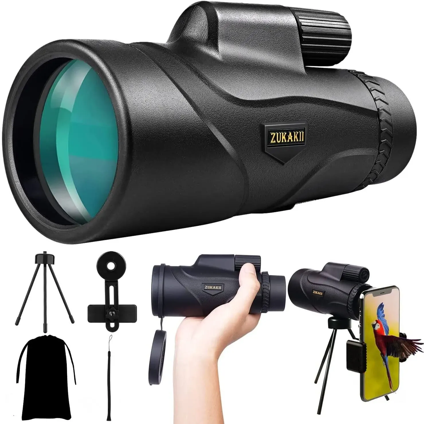 zukakii 12x50 Monocular Telescope, 2022 Mini Waterproof Telescope w/ Smartphone