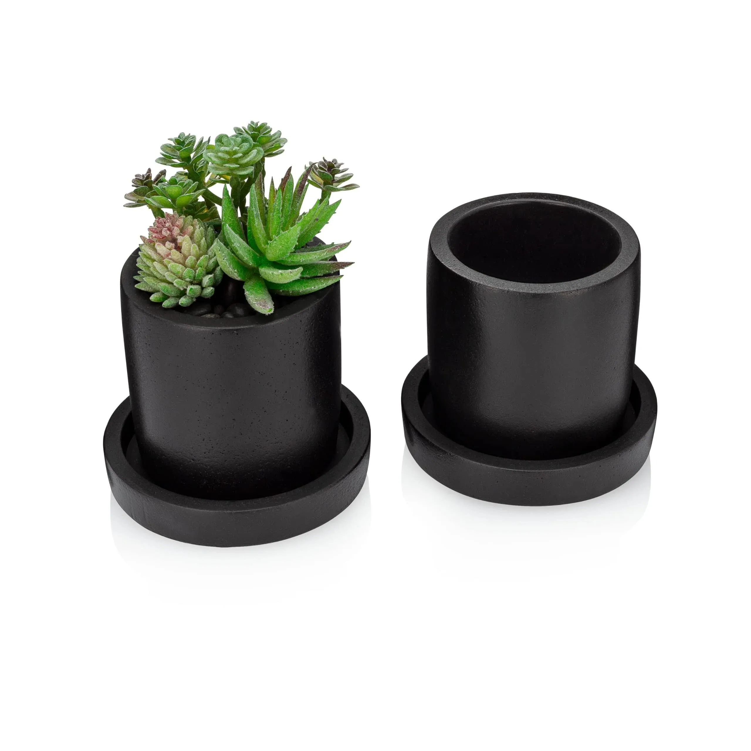 Essentra Home Black Succulent Pot Set of 2 | Drainage Holes | Round Stone ...