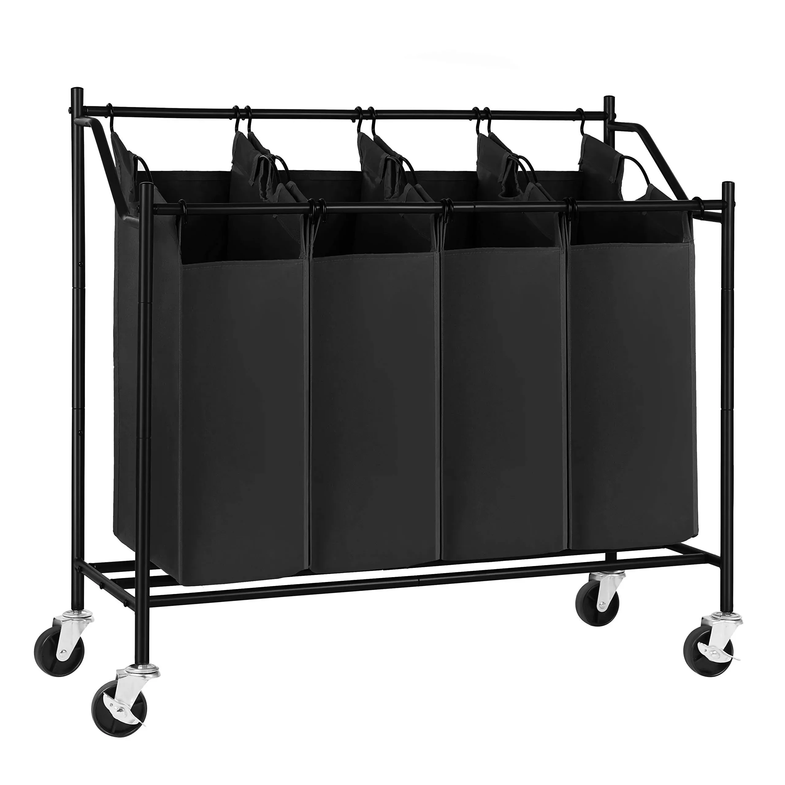 SONGMICS Heavy-Duty 4-Bag Rolling Laundry Sorter Storage Cart with Wheels Black